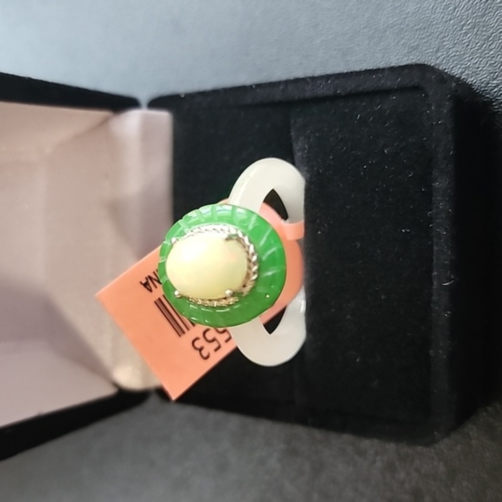 Ethiopian Welo Opal, Green and White Jade Ring